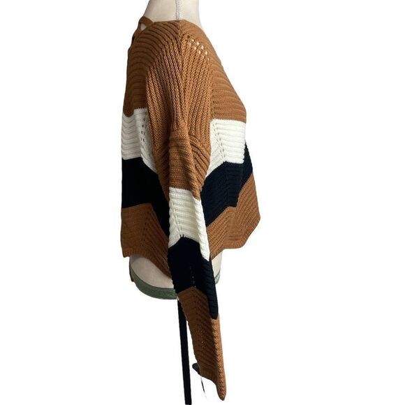 NWT no Comment long Sleeve lace Up Back Brown Black White Striped Sweater size L - Picture 5 of 14